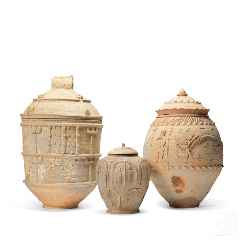 元 陶罐三件 | THREE POTTERY JARS AND COVERS